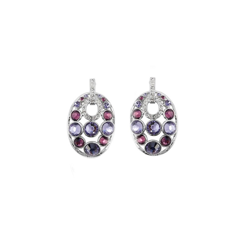 Ladies stunning push back earrings that embellished with purple and clear colour crystal in rhodium plating.