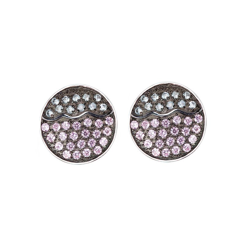 Grey and pink colourcubic zirconia button earrings