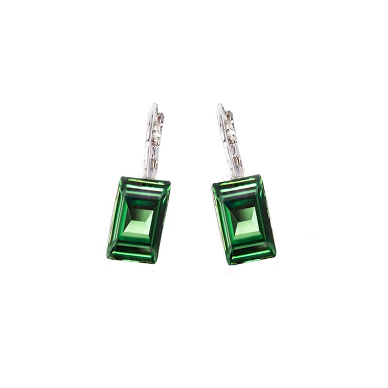 Erinite green colour rectangular earrings Lever back Step-cut, giving the facets a unique radiance