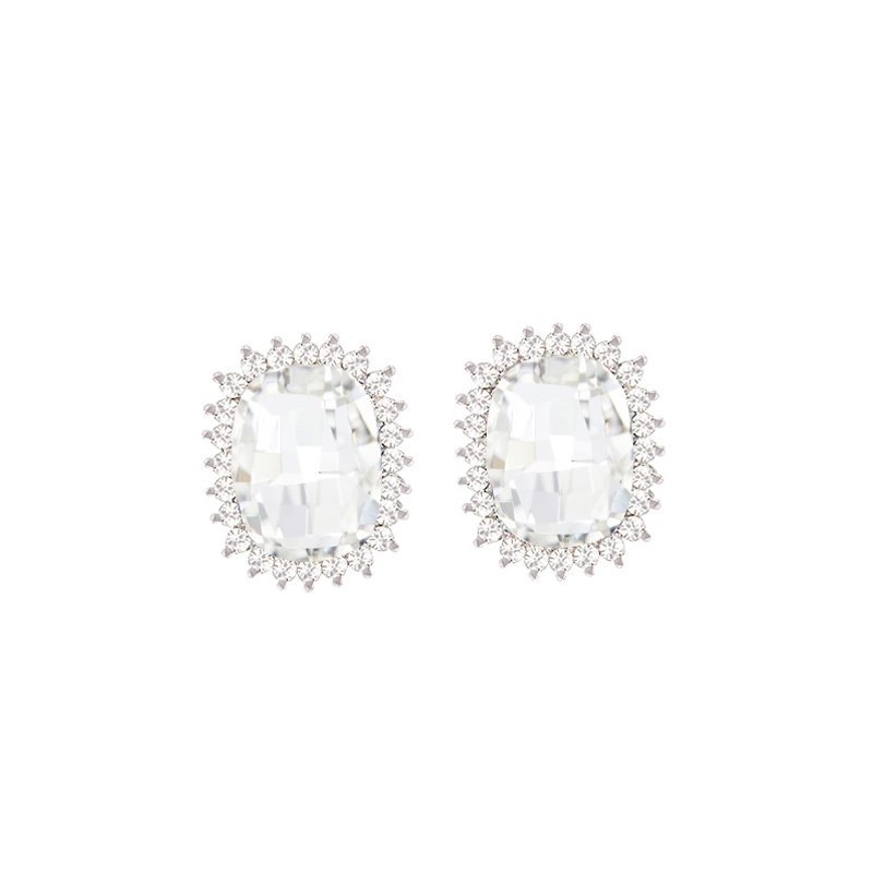 Clear colour crystal with clear diamante around push back rectangular earrings