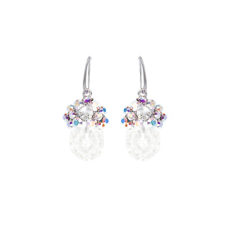 Stunning glittery clear & aurora boreale colour crystal Fish Hooks diamante earrings