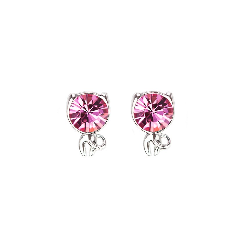 Stunning and cute cat style pink colour crystal earrings Push back Rhodium plating It is a perfect gift idea Decoration for daily dress up