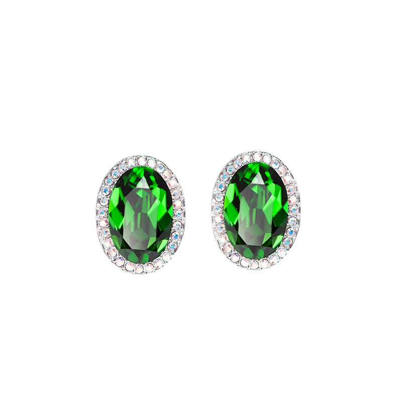Fern green colour oval cut earrings