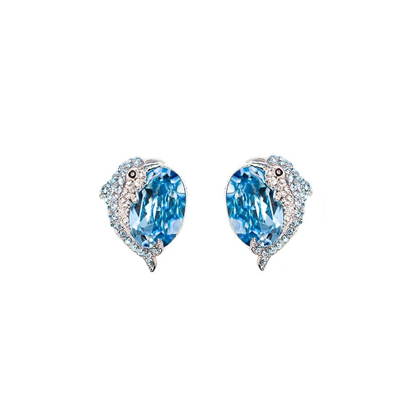 Sky blue colour crystal with clear diamante around push back earrings