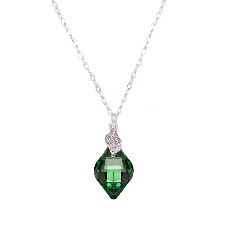 Nice and cute Pendant with erinite green colour crystal Erinite green colour crystal ( 9mm*13mm) Rhodium plating A stunning gift idea 